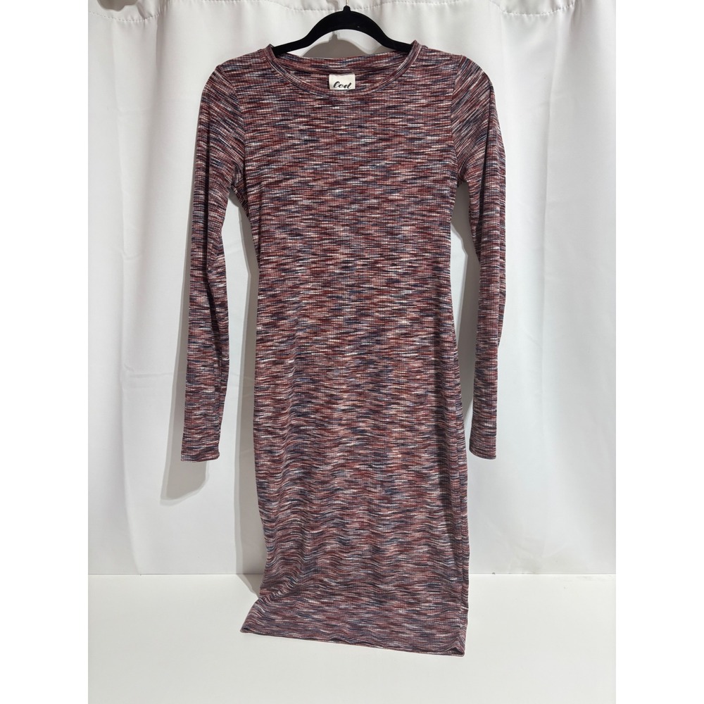 LED Luxe Essentials Denim Dress Womens Small Burgundy Space Dye Excellent Ribbed